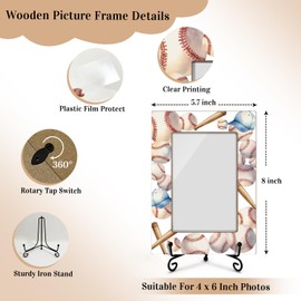 Baseball Picture Frame, Photo Frame For Friends Wood Picture Frame Gift, Thank You Gifts Birthday Gifts For Baseball Player, 4x6 Picture Frame With Stand, Vertical Picture Frame For Tabletop -35