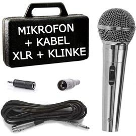 TronicXL Premium Dynamic Microphone - Silver - Vocal & Stage + 5 m Cable XRL I 6.35 mm I 3.5 mm Jack Mic Set Micro Vocal Micro Dynamic