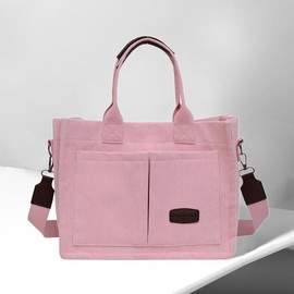 Solid Color Corduroy Totebag for Women Fashion Crossbody Bag Multifunctional Stylish Handbag Multi Pocket Shoulder Bag & Purse - Color: Pink
