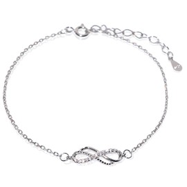 Raffici Silver Bracelet Double Infinity 925 Sterling Silver Bracelets for Women Jewellery Ladies Love Heart Bracelet Valentine's Day Mother's Day Gifts for Her Wife Mum