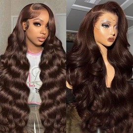Durgio Chocolate Brown Lace Front Wigs Human Hair Pre Plucked 13x6 Body Wave Lace Front Wigs Human Hair 180 Density Colored Brown Glueless Wig HD Lace Frontal Wigs for Women 32 Inch