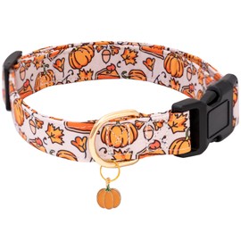 Faygarsle Orange Dog Collar with Pumpkin Leaf Patterns Cute Puppy Collar for Fall Autumn Seasons Dog Collar for Small Medium Large Dogs Stylish Dog Necklace for Male Female Boy Girl Dogs L