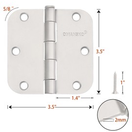 24 Pack Door Hinges, 3.5 x 3.5 Inch White Hinges for Wood 5/8'' Radius Corners Interior Hinges, 3 1/2 Inch Door Hinges for Residential Doors