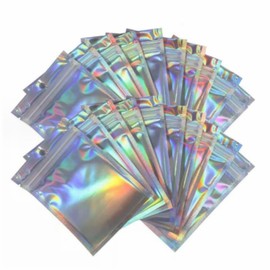 Lovgrin Bolsas de Herméticas Reutilizables, 100 Piezas de Bolsas Holográficas de Aluminio, Bolsas Mylar Herméticas para Alimentos, Bolsas Planas con Cierre Zip para el Embalaje de Productos