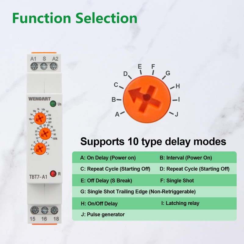 Wengart Delay Time Relay TBT7-A1, Time Relay with 10 Functions