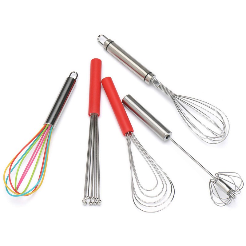 Flat Whisk Silicone Handle Non Slip 10" - 5 Wires