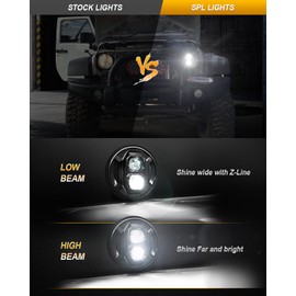 SPL 10000LM 7 Inch Led Headlights Round DOT Hi/Low Sealed Beam H6024 Led Headlight Compatible with 1997-2018 Jeep Wrangler JK JKU LJ CJ TJ etc (Pair)
