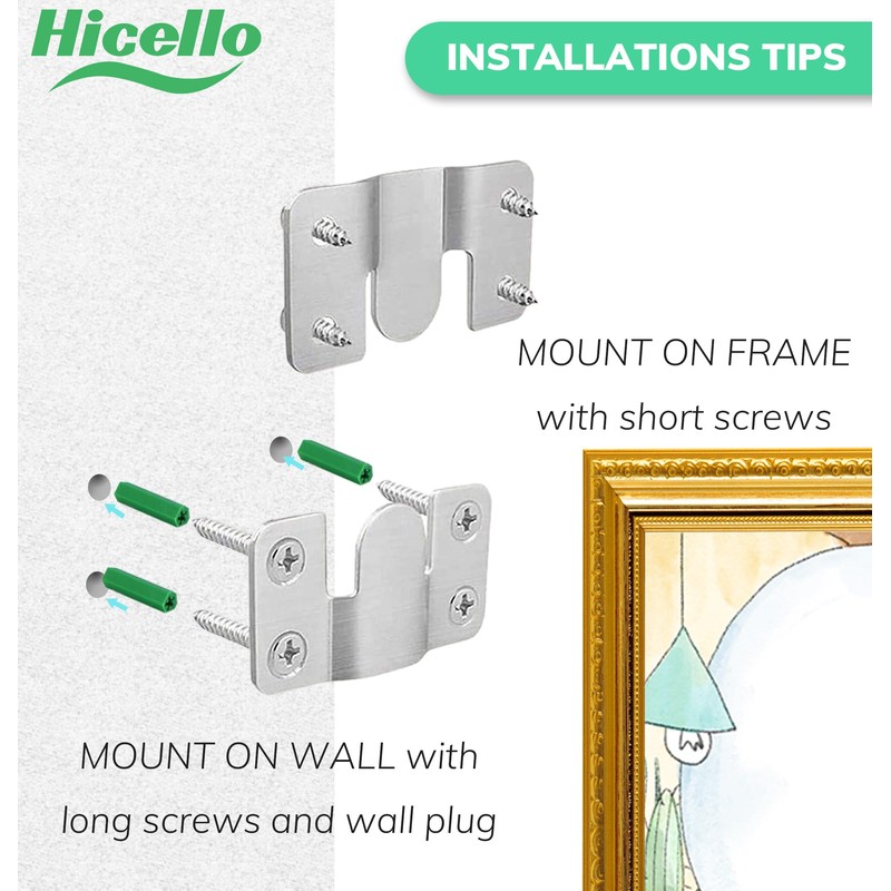Hicello 20 Pieces Flush Concealed Brackets, Interlocking Stainless Steel Hanging