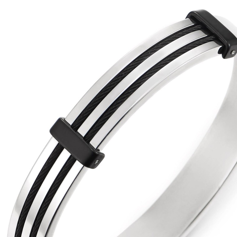 COOLSTEELANDBEYOND Men's Smooth Modern Cuff Style Bangle Stainless Steel Bracelet