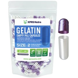 XPRS Nutra Size 2 Empty Capsules - 100 Count Empty Gelatin Capsules - Empty Pill Capsules - DIY Capsule Filling - Pure Bovine Pill Capsules Empty Gel Caps (Pearl Purple/White)