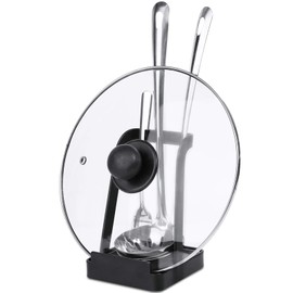 NiHome Versatile Pot Lid Ladle Holder Multipurpose Spatula Pad Book Cutting Board Spoon Rest Kitchen Utensils Drip Tray Washable Durable Stable Tack-Free Installation (Black)