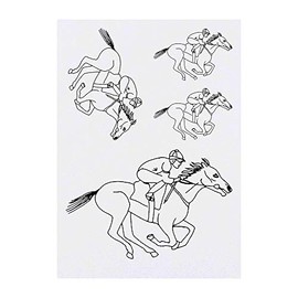 4 x 'Jockey Riding Horse' Temporary Tattoos - Water Resistant, Skin-Safe, Non-Toxic Transfers, Mixed Sizes (TO00041113)