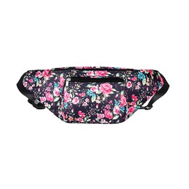 Geestock Fanny Packs for Women, Fashion Printed Waist Bag with Adjustable Strap Waterproof Everywhere Crossbody Belt Bag for Festival, Outdoor Workout, Travel (Navyblue & Flower)