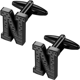 HAWSON Initial Cufflinks for Men with USA Flag Design, Classic Black Cuff Links with Letter Monogram Suits Shirt Studs for Wedding Party
