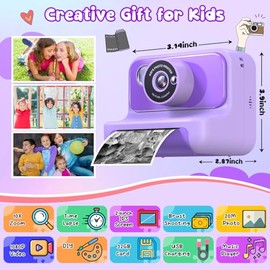 Cámara para Niños con Impresión Instantánea, Regalos de Navidad y Cumpleaños para Niñas y Niños, Cámara Digital de Video HD 1080P con Tarjeta de 32G, 