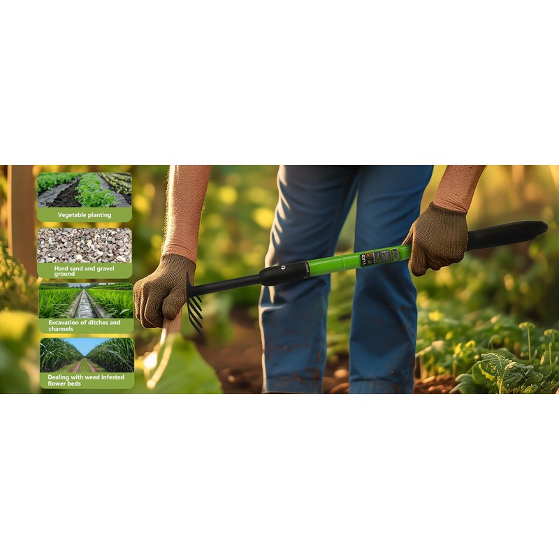 Telescopic Garden Rake, 27-40" Adjustable Hand Rake with 5 Metal