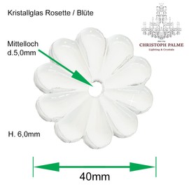 Christoph Palme Leuchten Crystal Flower Diameter 40 mm Crystal Clear Rosette 1 Hole Crystal Clear Crystal Element for Hanging