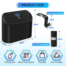 Wantli Pack of 2 Car Bin with 135 Rubbish Bags, Car Rubbish Liner, Small Multifunctional Car Rubbish Bin with Lid, Hanging Storage Box, Accessories, for Cars Office Front Seat