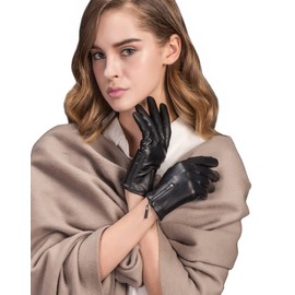 YISEVEN Women's Winter Driving Touchscreen Sheepskin Leather Gloves Zipper Short Cuffs Warm Fleece Fur Lined Genuine Lambskin Stylish Dress for Cold Weather Motorcycle Work Gifts, Black 8.0"/XL