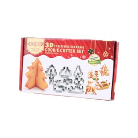 HANHAN 3D Christmas Cookie Making Molds，Stainless Steel Christmas Cookie Cutters Type Cracker Cookie Making Molds,Snowman,Christmas elk, christmas tree, sleigh，Gift Box Packaging （8Pcs）