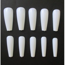 100pc Colored Long Coffin False Nails Artificial Acrylic Tips Ballerina Shape XL Press on Fake Nails Manicure Fingernail DIY Decor for Women Girls (White)