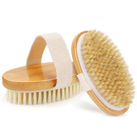 FREATECH 2-Model Body Brush, Dry Brush with Stiff Natural Bristles for Exfoliation, Cellulite Removal and Lymphatic Drainage, Shower Brush & Bath Brush with Soft Nylon Bristles for Gentle Cleaning