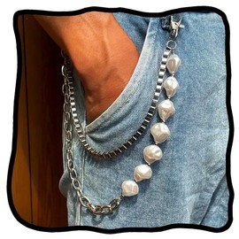 Woeoe Pearl Pants Chain Layered Jean Chains Punk Wallet Chains for Women and Men
