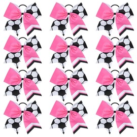 TELAIN Black Hair Bow Pink Bow for Football and Cheerleading, Handmade Ponytail Bow with Elastic, Set of 12 Pieces, Ideal for Fans and Teams, Sporting Accessories