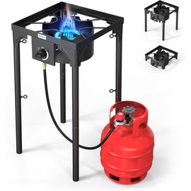 ROVSUN 100,000 BTU Portable Gas Camping Stove/with Side Shelf & Carrying Bag, Outdoor Propane Burner with 20psi Regulator, High Pressure Single Cooker Camp Cooking Home Brewing - Style: Stove