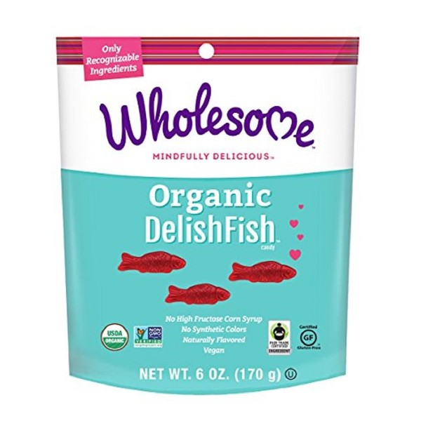 Wholesome Comercio Justo Orgánico DelishFish, sin colores artificiales o jarabe de maíz de alta fructosa, sin OMG y sin gluten, vegano, 6 oz (Paquete de 1)