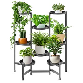 KHayRovies 5 Tier Plant Stand Indoor Tall, Adjustable Black Plant Shelf for Multiple 8 Potted Flower Plants Holders, Corner Metal Flower Display Rack for Patio Garden Balcony Living Room Office (A)