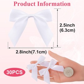 Mxxipp 30pcs Mini Ribbon Bows for Gift Wrapping, Small Satin Ribbon Bow, Tiny Craft Bowknot Sewing Accessories for Flowers Cookie Wrapping Christmas Wedding Birthday Party Decoration- White