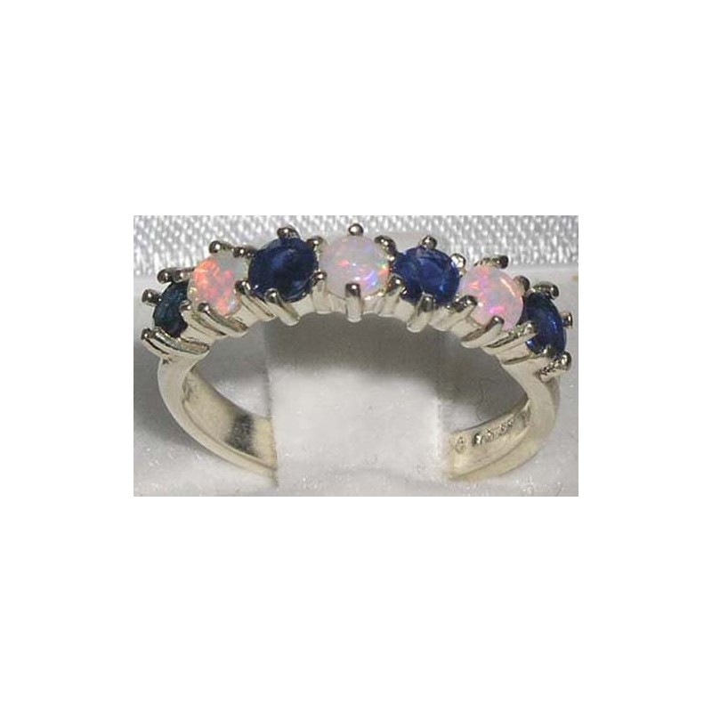 LetsBuySilver 925 Sterling Silver Real Genuine Opal & Sapphire Womans