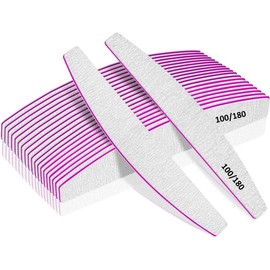 25 Pcs Professional Nail Files Double Sided Half Moon Shaped Emery Board -100/180 Grit Nail Styling Tools Buffers, Nail Buffer Block Manicure Kit for Natural Artificial Nails in Salon Home Use & Pet