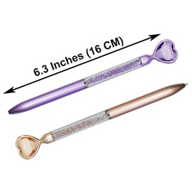 Maydahui Stylish Heart Crystal Diamond Ballpoint Pen, Oil-based, Set of 8, 0.02 inch (0.5 mm), Black Ink, Cute, Glitter, Love, Cute, Stationery, Children, Students, Gift, Present