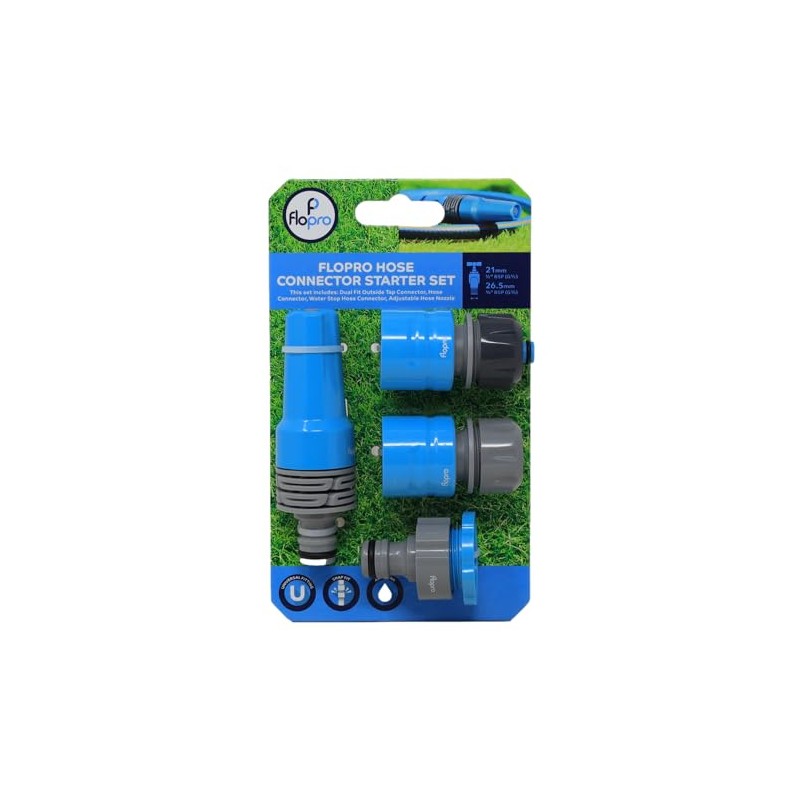 Flopro 70300561 Garden Hose Connectors Starter Set, Blue, 9.5 x