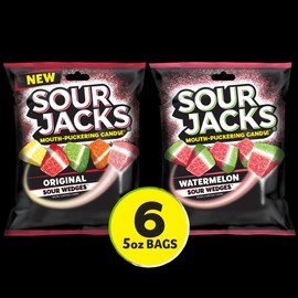 Sour Jacks Candy Gummy Snacks Variety Pack, Original & Watermelon, Gluten Free, Individual Single Serve Bags, 5oz (Pack of 6)
