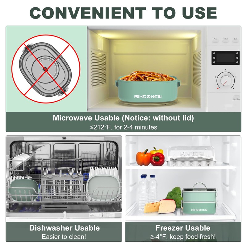 RIKDOKEN Lunch Box, Stackable 2 Layers Containers, Portable 64OZ Large