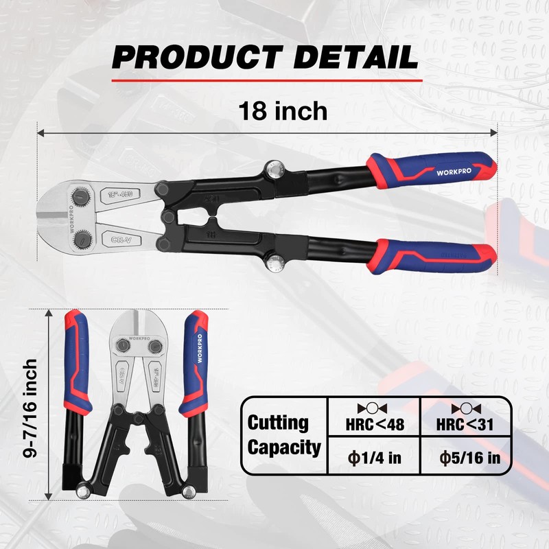 WORKPRO 18-Inch Foldable Bolt Cutter, Tri-Material Handle with Comfort Grip,