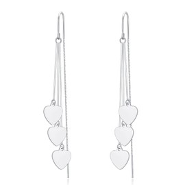 Sterling Silver Threader Earrings Flower Heart Moon Star Tiny Cube Rhombus Sector Beads Dream Catcher Evil Eye Butterfly Leaf Lightning Bolt Tassel Dangle Drop Chain Charm Earrings Jewelry Gifts for