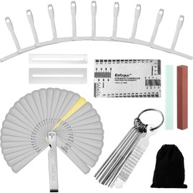 17 Pcs Guitar Luthier Tools Set Include 9 Understring Guitar Radius Gauge String Action Ruler 32 Blades Feeler Gauge Needle File Fingerboard Guards Grinding Stone with Bag for Bass Setup