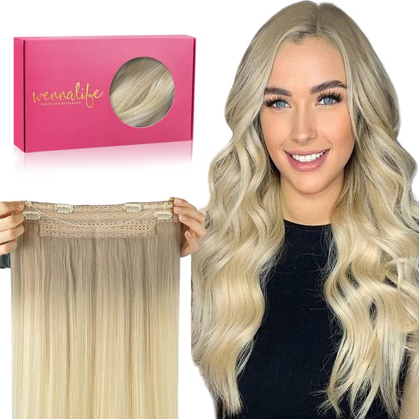 WENNALIFE Secret Hair Extensions Real Hair, 45 cm, 18 Inches 95 g Ash Blonde to Golden Blonde and Platinum Blonde Hair Extensions Real Hair Wire Hair Extensions Invisible Extensions