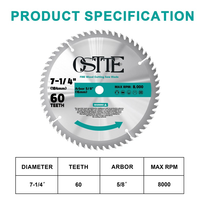 7-1/4 Inch Circular Saw Blade 60T, 5/8 Inch Arbor, Alternate