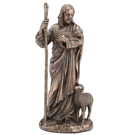 Veronese Design Jesus The Good Shepherd Religious Decoration Cold Cast Resin Bronze Technique 6.5"