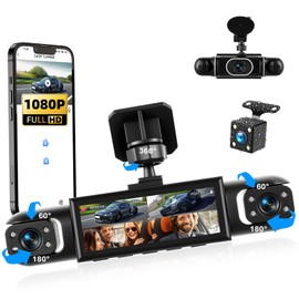 4-Kanal CAMECHO Dashcam Auto 1080P, 360° Rundumsicht mit 4 verstellbaren Kameras, 3 Zoll Display, Rückfahrhilfslinien, IR-Nachtsicht, Bewegungserkennung, Loop-Aufnahme, einfache Montage