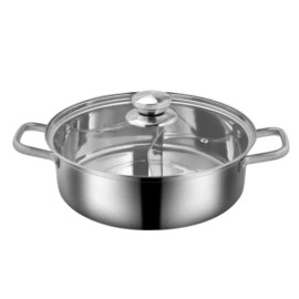 LP LIVING PLUS Dual Sided Stainless Steel Shabu Hot Pot with Glass Lid, 30cm