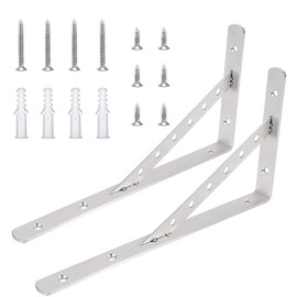 Dluno Solid Shelf Brackets 16 Inch, L Brackets Heavy Duty, Stainless Steel Angle Brackets, Max Load 440lbs, Pack of 2 (Silver)