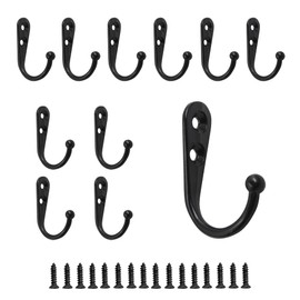bociloy 12Pcs Black Wall Mounted Coat Hooks, Zinc Alloy Single Prong Robe Hooks Utility Hooks Mini Clothes Hook Hanger for Hanging Coat Clothes Hat Bag Purse Towel Key Robe Cap Cup with Screws
