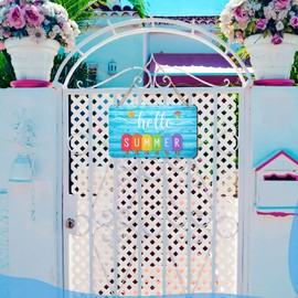 Hello Fall Sign Rustic Wood Decor Hello Winter Sign Summer Spring Farmhouse Wall Hanging Plaque Filleted Corner Wooden Sign for Home Bathroom Indoor Outdoor, 10 x 5.5 Inch(Ice lolly Style,Black Word)