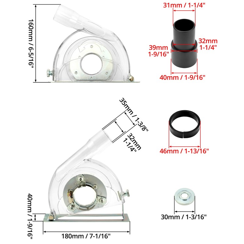 QWORK Cutting Dust Shroud for Angle Grinder 4-1/2" to 5",